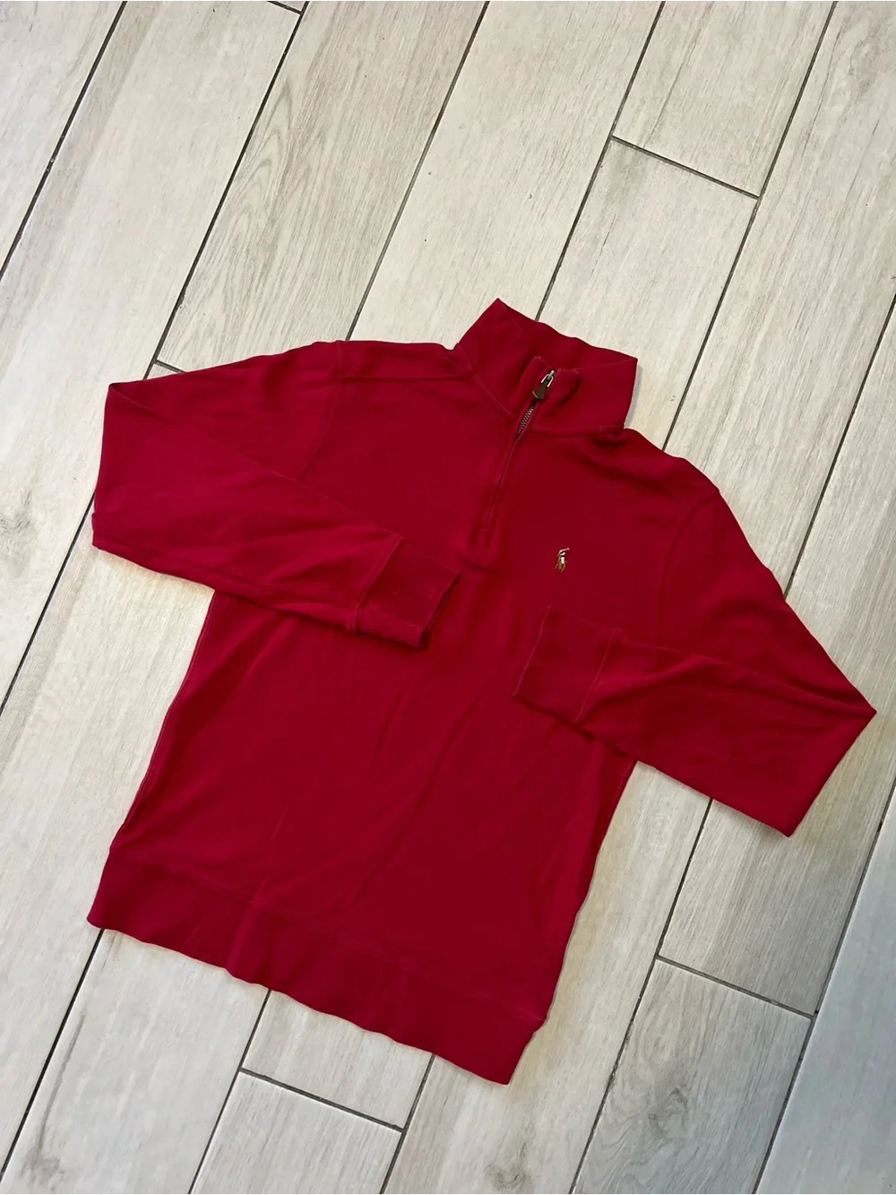 Polo Ralph Lauren Estate Rib Men's Red 1/4 Zip Pullover Knit Sweater L 14/16